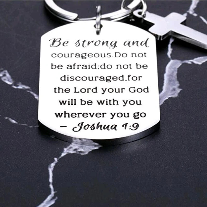 Christian Gifts Inspirational Bible Verse Keychain Be Strong Courageous Cross Charm Religious Jewelry for Birthday Thanksgiving