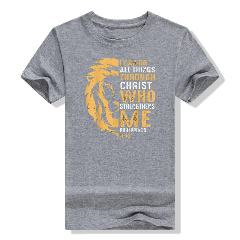 Christian I Can Do All Things Through Christ Lion Faith T-Shirt Sayings Quote Graphic Tee Y2k Top Gifts Short Sleeve Blouses