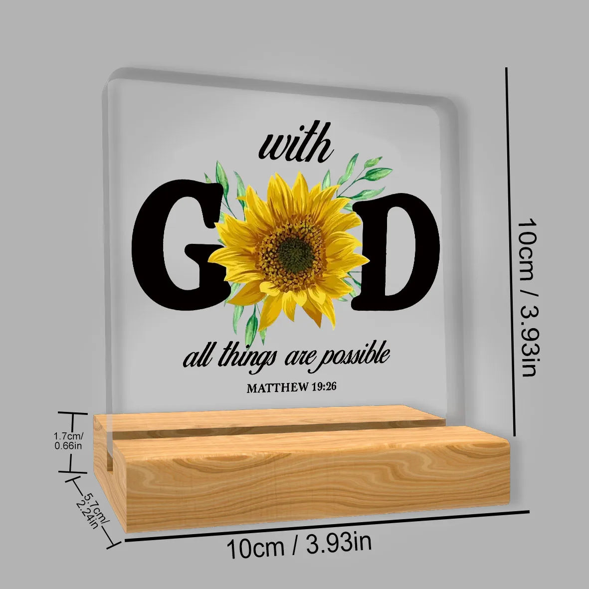 Christian Gift Religious Bible With God All Things Are Possible Sunflower Table Decor Acrylic Plaque Sign Home Desk Decoration