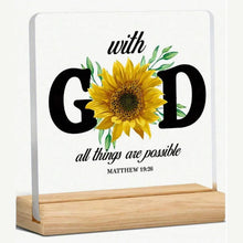 Christian Gift Religious Bible With God All Things Are Possible Sunflower Table Decor Acrylic Plaque Sign Home Desk Decoration