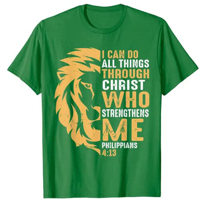 Christian I Can Do All Things Through Christ Lion Faith T-Shirt Sayings Quote Graphic Tee Y2k Top Gifts Short Sleeve Blouses