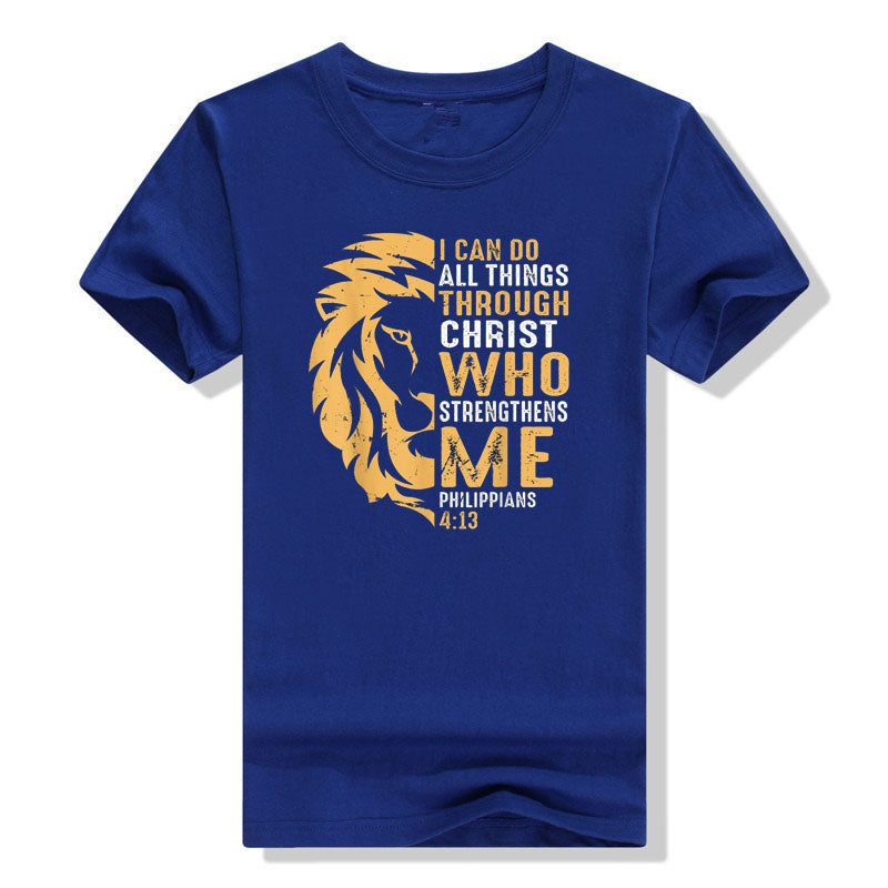 Christian I Can Do All Things Through Christ Lion Faith T-Shirt Sayings Quote Graphic Tee Y2k Top Gifts Short Sleeve Blouses