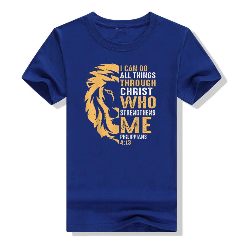 Christian I Can Do All Things Through Christ Lion Faith T-Shirt Sayings Quote Graphic Tee Y2k Top Gifts Short Sleeve Blouses