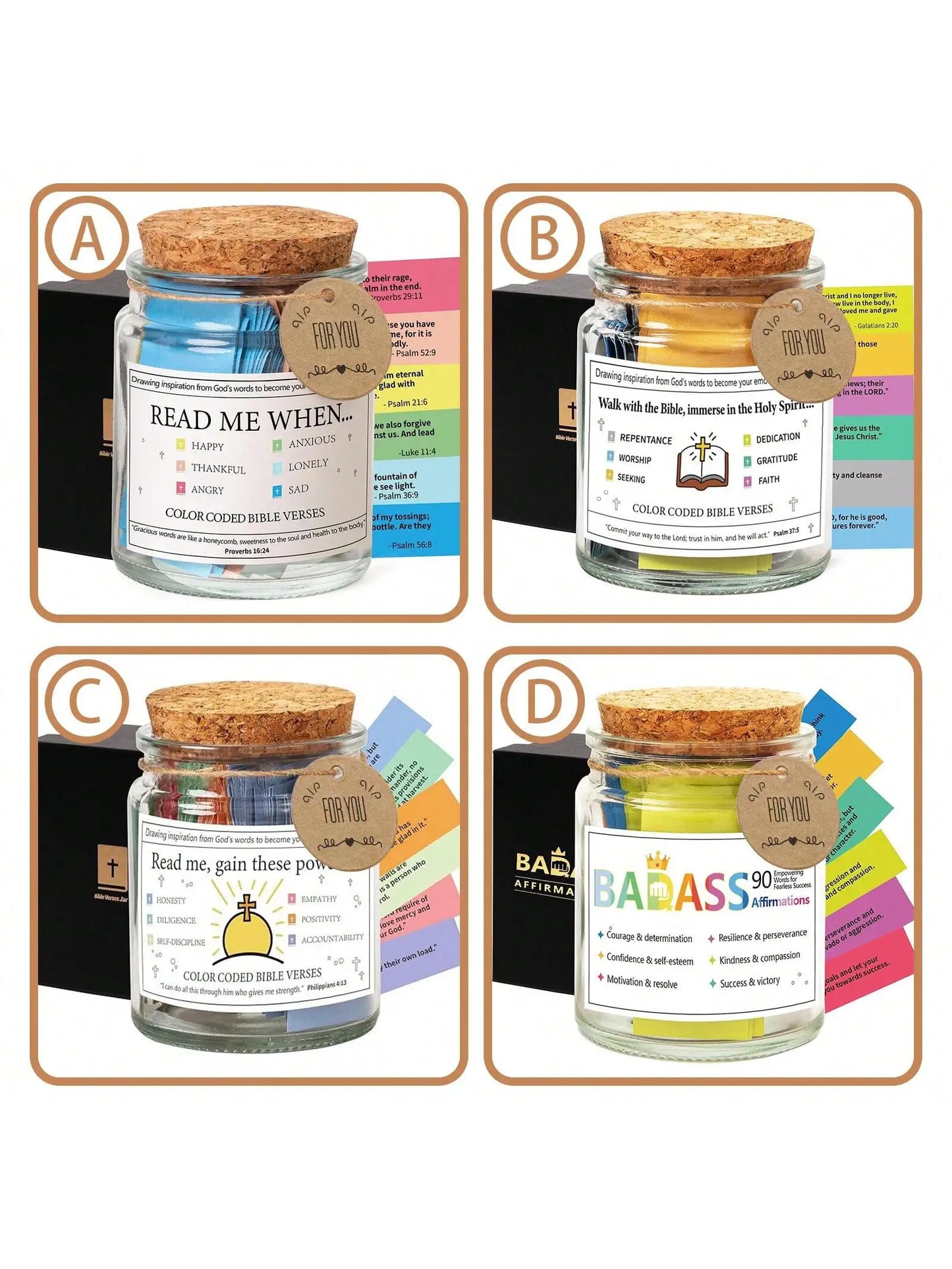 Christian Cards Jar Colorful Bible Verses Jar Handmade Christian Colorful Bible Glass Jar，Scripture Prayer Cards Hope Jar