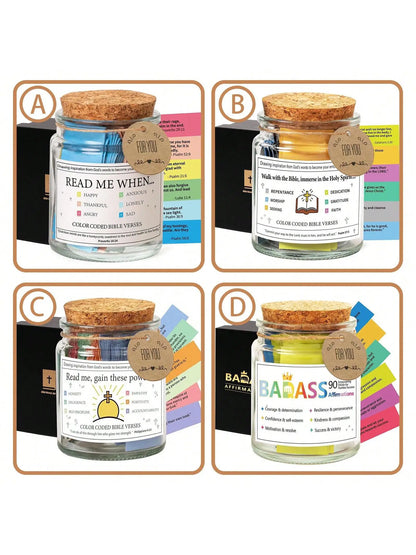 Christian Cards Jar Colorful Bible Verses Jar Handmade Christian Colorful Bible Glass Jar，Scripture Prayer Cards Hope Jar
