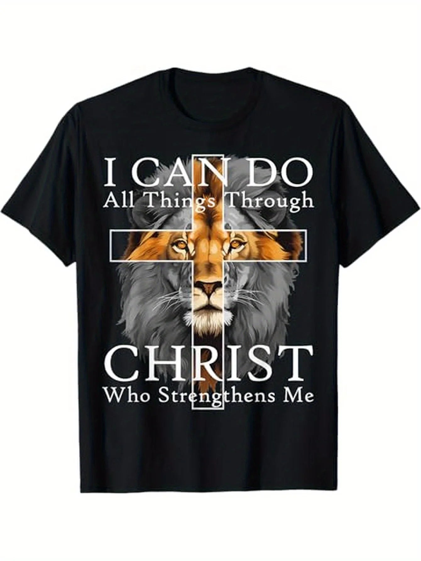 Christian Lion Faith T-shirt, 100% Cotton, Halloween, Thanksgiving, Christmas Gift, Suitable for Men's Families and Friends