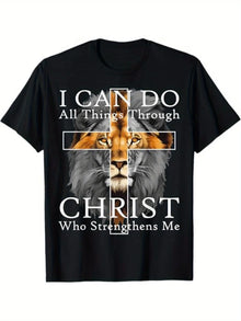 Christian Lion Faith T-shirt, 100% Cotton, Halloween, Thanksgiving, Christmas Gift, Suitable for Men's Families and Friends