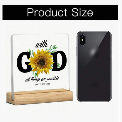 Christian Gift Religious Bible With God All Things Are Possible Sunflower Table Decor Acrylic Plaque Sign Home Desk Decoration