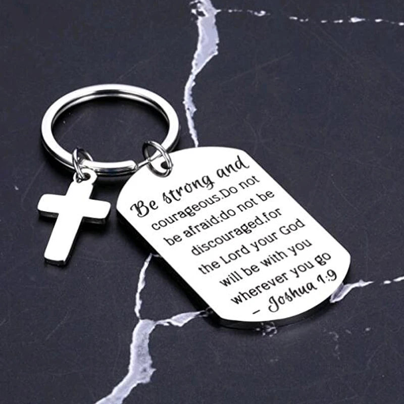 Christian Gifts Inspirational Bible Verse Keychain Be Strong Courageous Cross Charm Religious Jewelry for Birthday Thanksgiving