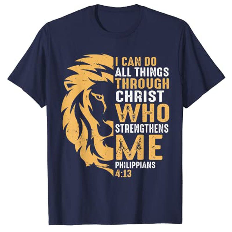 Christian I Can Do All Things Through Christ Lion Faith T-Shirt Sayings Quote Graphic Tee Y2k Top Gifts Short Sleeve Blouses