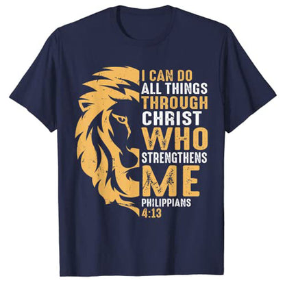 Christian I Can Do All Things Through Christ Lion Faith T-Shirt Sayings Quote Graphic Tee Y2k Top Gifts Short Sleeve Blouses