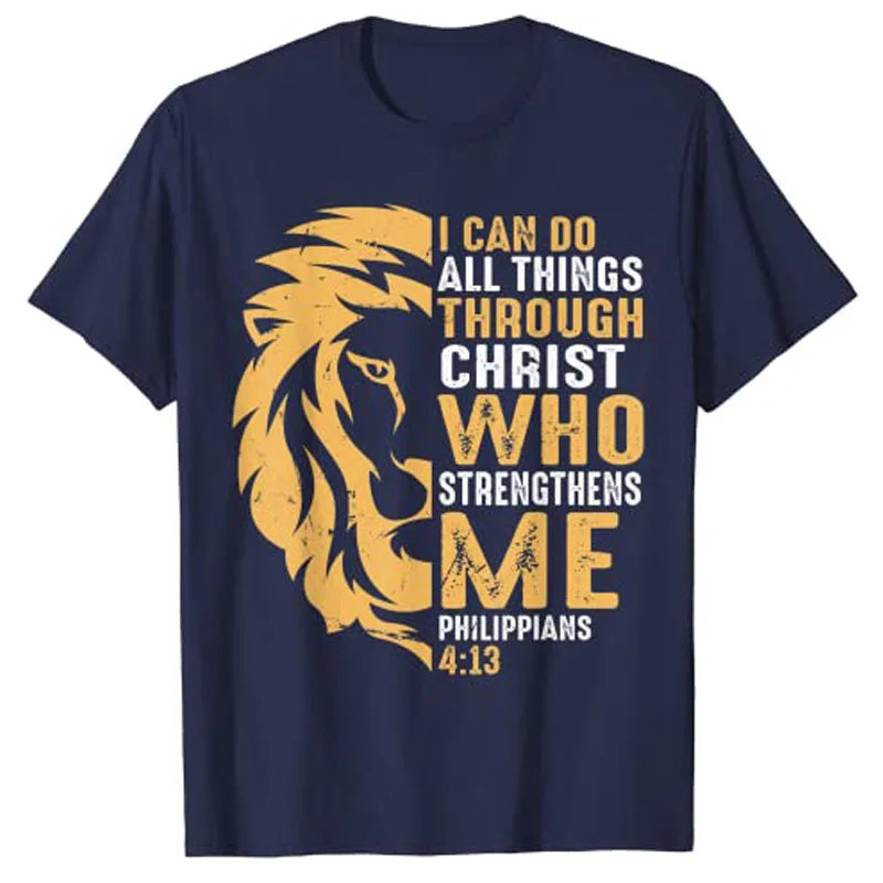 Christian I Can Do All Things Through Christ Lion Faith T-Shirt Sayings Quote Graphic Tee Y2k Top Gifts Short Sleeve Blouses