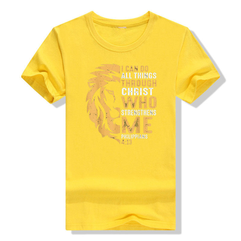 Christian I Can Do All Things Through Christ Lion Faith T-Shirt Sayings Quote Graphic Tee Y2k Top Gifts Short Sleeve Blouses