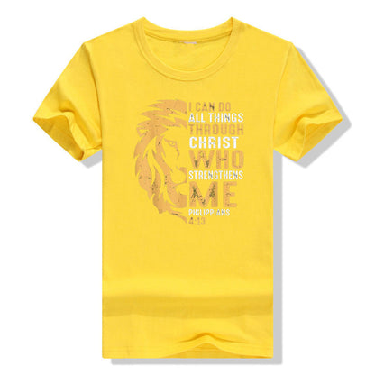 Christian I Can Do All Things Through Christ Lion Faith T-Shirt Sayings Quote Graphic Tee Y2k Top Gifts Short Sleeve Blouses