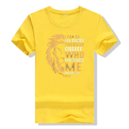 Christian I Can Do All Things Through Christ Lion Faith T-Shirt Sayings Quote Graphic Tee Y2k Top Gifts Short Sleeve Blouses