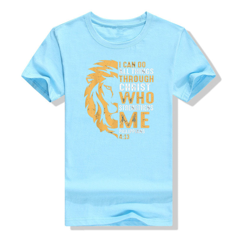 Christian I Can Do All Things Through Christ Lion Faith T-Shirt Sayings Quote Graphic Tee Y2k Top Gifts Short Sleeve Blouses
