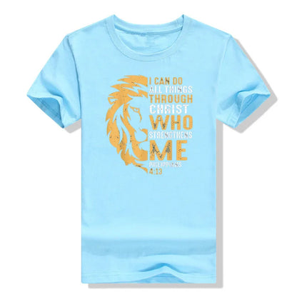 Christian I Can Do All Things Through Christ Lion Faith T-Shirt Sayings Quote Graphic Tee Y2k Top Gifts Short Sleeve Blouses