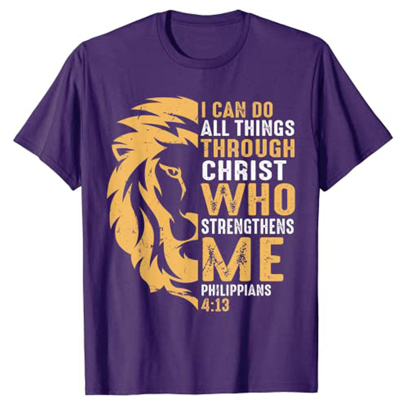 Christian I Can Do All Things Through Christ Lion Faith T-Shirt Sayings Quote Graphic Tee Y2k Top Gifts Short Sleeve Blouses