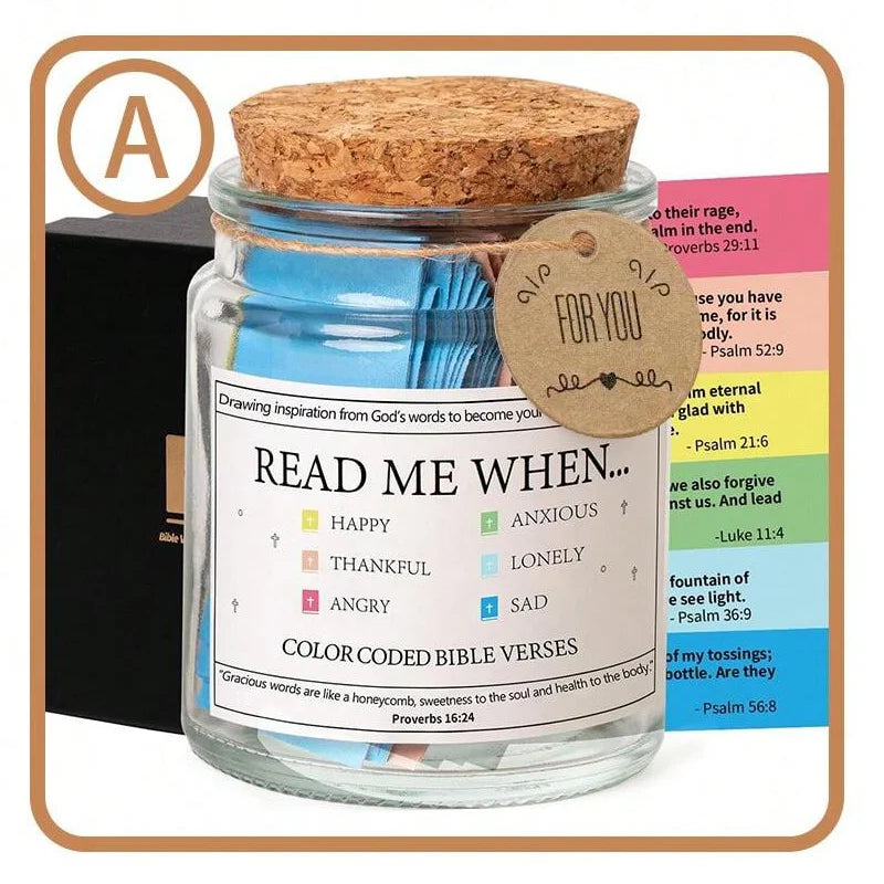 Christian Cards Jar Colorful Bible Verses Jar Handmade Christian Colorful Bible Glass Jar，Scripture Prayer Cards Hope Jar