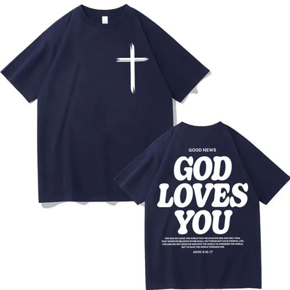 Christian Jesus Church T-shirt Bible Verse God Loves You Print T-shirts Fashion Aesthetic Oversized T Shirts Unisex Streetwear