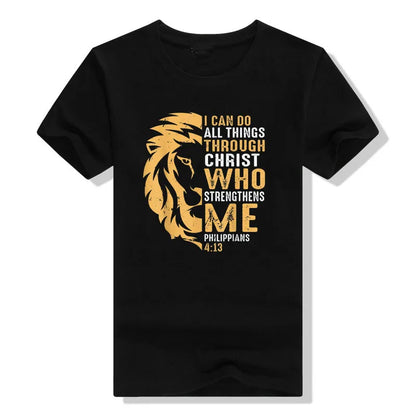 Christian I Can Do All Things Through Christ Lion Faith T-Shirt Sayings Quote Graphic Tee Y2k Top Gifts Short Sleeve Blouses