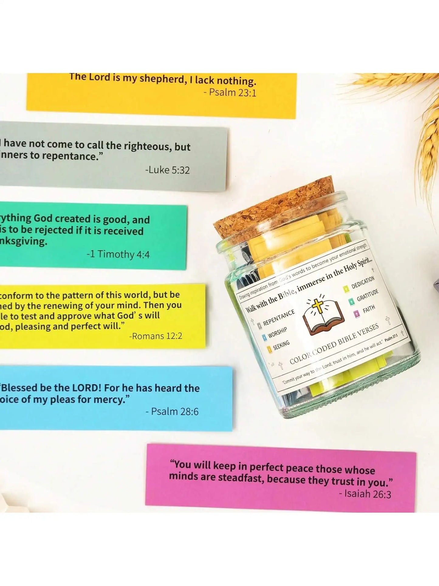 Christian Cards Jar Colorful Bible Verses Jar Handmade Christian Colorful Bible Glass Jar，Scripture Prayer Cards Hope Jar