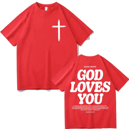 Christian Jesus Church T-shirt Bible Verse God Loves You Print T-shirts Fashion Aesthetic Oversized T Shirts Unisex Streetwear