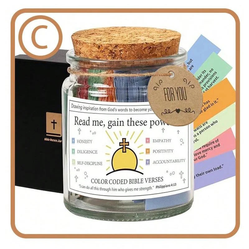 Christian Cards Jar Colorful Bible Verses Jar Handmade Christian Colorful Bible Glass Jar，Scripture Prayer Cards Hope Jar
