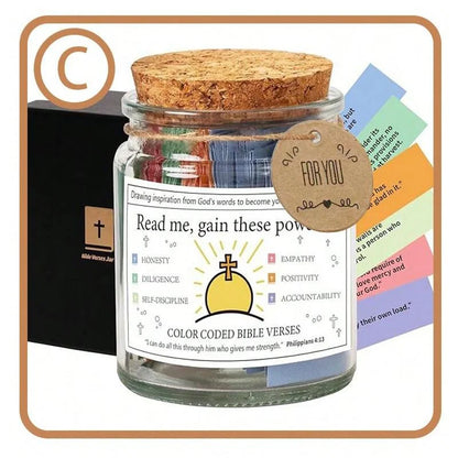 Christian Cards Jar Colorful Bible Verses Jar Handmade Christian Colorful Bible Glass Jar，Scripture Prayer Cards Hope Jar