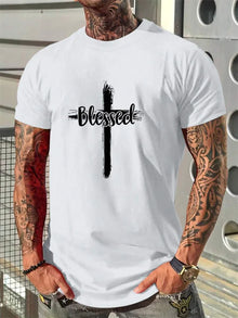 Christianity Cross Print Men's Fashion T-shirt Summer Daily Casual Mens Short-sleeved Top Outdoor Street Men's Religious T-shirt