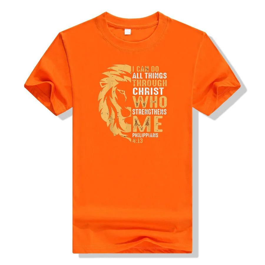 Christian I Can Do All Things Through Christ Lion Faith T-Shirt Sayings Quote Graphic Tee Y2k Top Gifts Short Sleeve Blouses