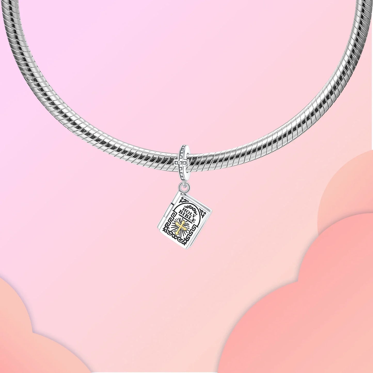 925 Sterling Silver Book Holy Bible Cross Religion Pendant Charm Fit Charms Bracelets Women DIY Jewelry Gift