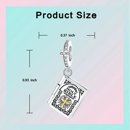925 Sterling Silver Book Holy Bible Cross Religion Pendant Charm Fit Charms Bracelets Women DIY Jewelry Gift